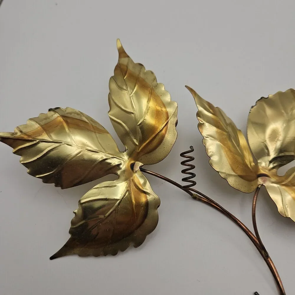 Vtg Gold Bronze Color Leaves Metallic Wall Hanging Home Floral Decor MCM